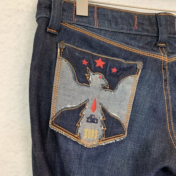 Imagine LA ISKO Y2K Bootcut Denim Jeans Unique Bird Pockets 27x34 RARE NWT - Picture 2 of 11
